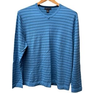 BANANA REPUBLIC Merino Wool Sweater Blue/Navy Stripe V-Neck Preppy Classic XL